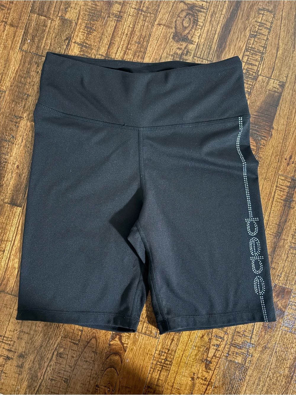 bebe Black Bike Shorts with Rhinestone Side Logo